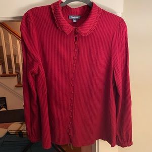 ModCloth linen-like hook & eye closure puff-sleeve throwback long sleeve blouse
